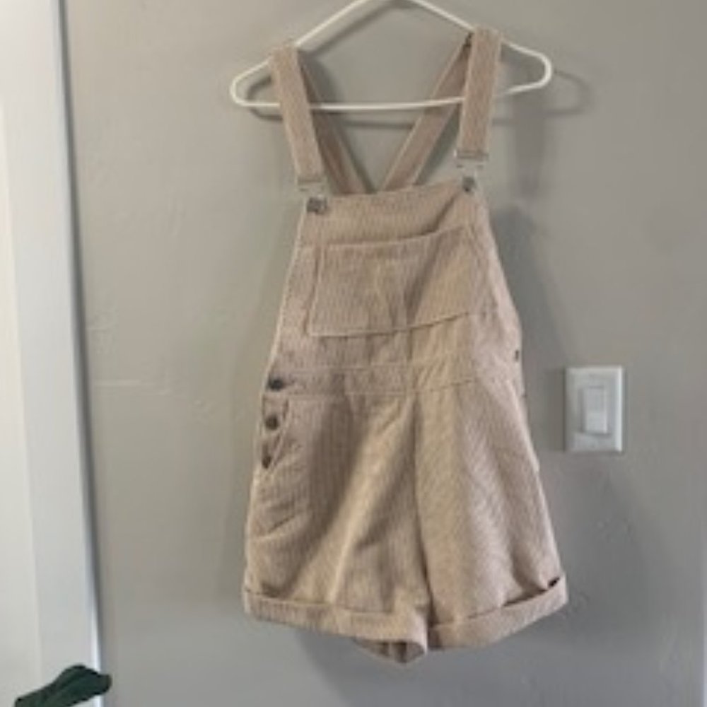 Cream corduroy overall shorts